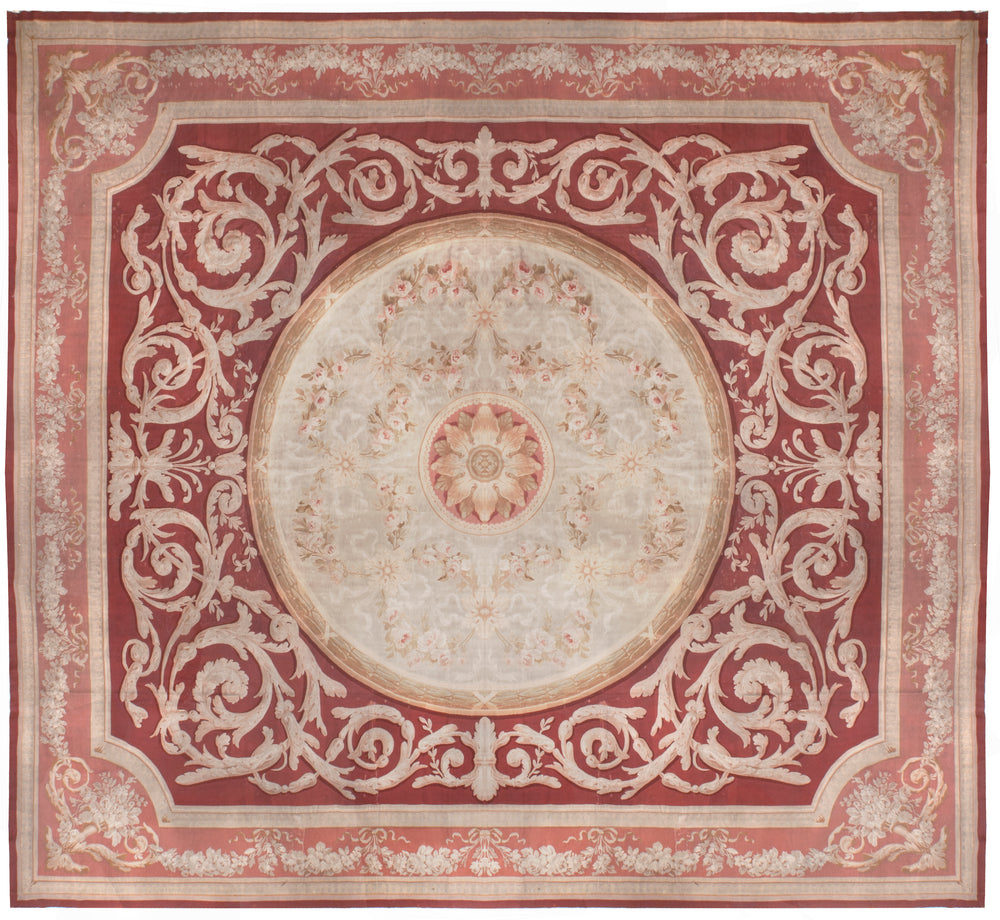a133 - Antique Aubusson Square, Circa 1790 (16' x 17') | OAKRugs by Chelsea 100 percent wool area rugs, vintage braided rugs for sale, antique tapestry rugs