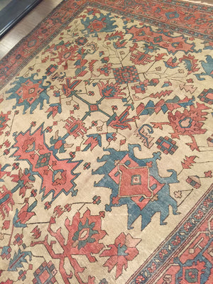 a158 - Antique Serapi Rug (9'10'' x 12'5'') | OAKRugs by Chelsea wool bohemian rugs, good quality wool rugs, vintage wool braided rug