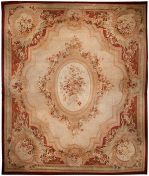 a169 - Antique Aubusson Rug (18'5'' x 21'9'') | OAKRugs by Chelsea 100 percent wool area rugs, vintage braided rugs for sale, antique tapestry rugs