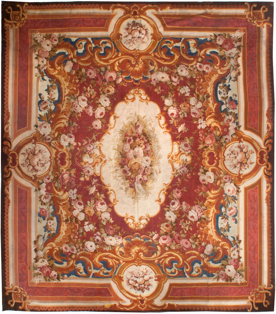 a201 - Antique Aubusson Rug (14'7'' x 17'2'') | OAKRugs by Chelsea 100 percent wool area rugs, vintage braided rugs for sale, antique tapestry rugs