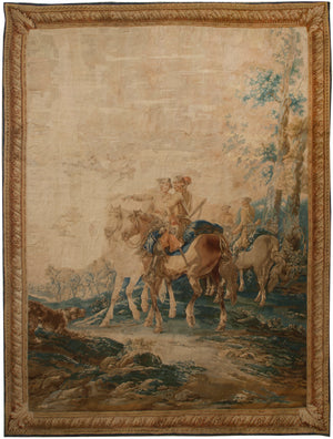 Antique Bauvais wool and silk Tapestry - Cavelier, Circa 1720, 8' x 11'  (a202)