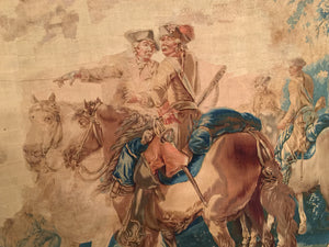 Antique Bauvais wool and silk Tapestry - Cavelier, Circa 1720, 8' x 11'  (a202)