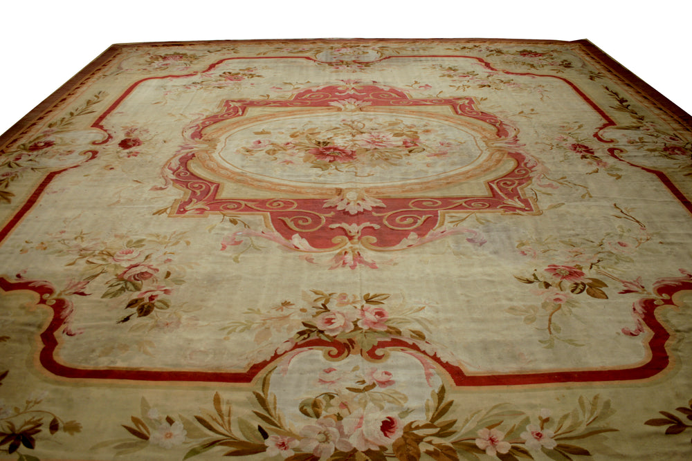 a242 - Antique Aubusson Rug (14' x 14'7'') | OAKRugs by Chelsea antique wall rugs, handmade antique art rugs, European antique rugs