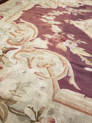 a245 - Antique Aubusson Rug, Circa 1850 (9' x 12') | OAKRugs by Chelsea second hand wool rugs, wool area rugs traditional, classical antique European rugs