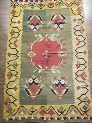 a428 - Antique Besserebian Rug (4'2'' x 6'5'') | OAKRugs by Chelsea wool bohemian rugs, good quality wool rugs, vintage wool braided rug