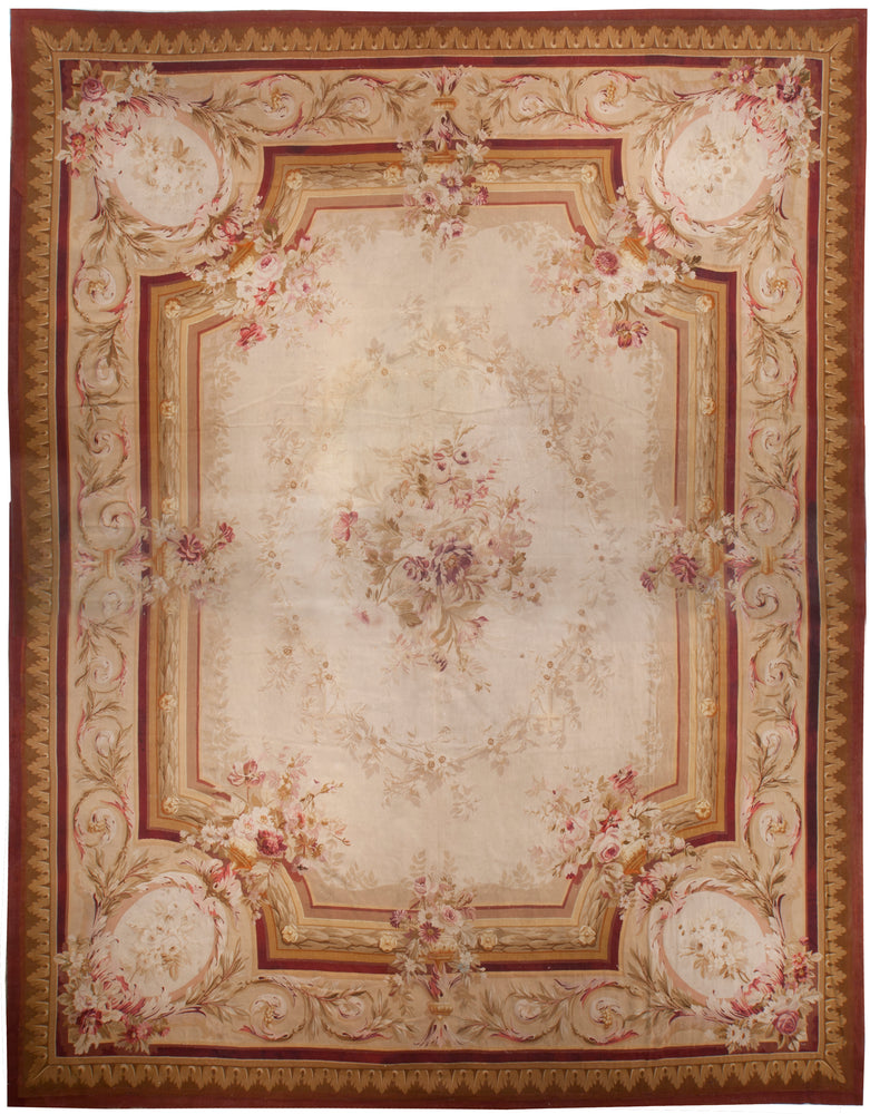 a71 - Antique Aubusson Rug, Circa 1760 (14' x 18') | OAKRugs by Chelsea 100 percent wool area rugs, vintage braided rugs for sale, antique tapestry rugs