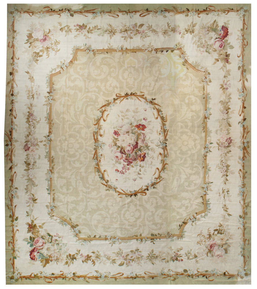 a8 - Antique Aubusson Rug, Circa 1770 (14' x 16') | OAKRugs by Chelsea 100 percent wool area rugs, vintage braided rugs for sale, antique tapestry rugs