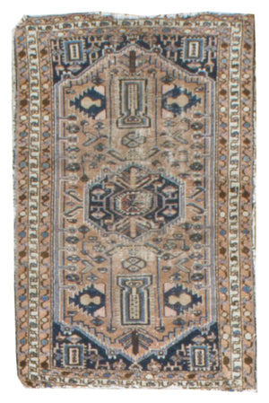 irj1120 - Vintage Distressed, Handknotted Wool Rug, (3' x 4') | OAKRugs by Chelsea high end wool rugs, good quality rugs, vintage and antique, handknotted area rugs