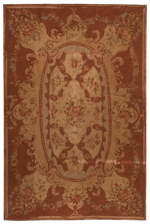 n218 - European Aubusson Rug (Wool) - 6' x 9' | OAKRugs by Chelsea 100 percent wool area rugs, vintage braided rugs for sale, antique tapestry rugs