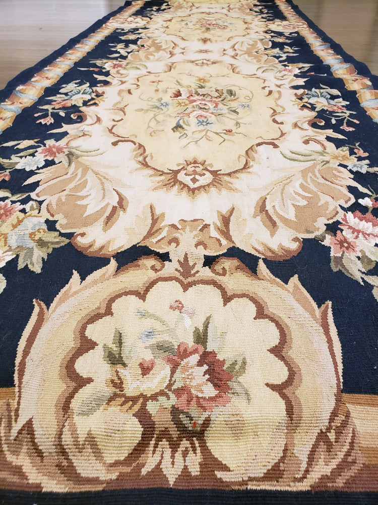 n219 - European Aubusson Rug (Wool) - 3' x 12' | OAKRugs by Chelsea second hand wool rugs, wool area rugs traditional, classical antique European rugs