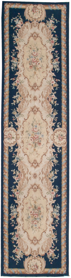 n219 - European Aubusson Rug (Wool) - 3' x 12' | OAKRugs by Chelsea 100 percent wool area rugs, vintage braided rugs for sale, antique tapestry rugs