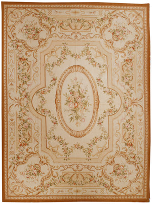 n398 - European Aubusson Rug (Wool) - 9' x 12' | OAKRugs by Chelsea 100 percent wool area rugs, vintage braided rugs for sale, antique tapestry rugs