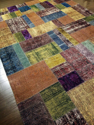 n6042 - Transitional Patchwork Rug (Wool) - 10' x 14' | OAKRugs by Chelsea wool silk rugs contemporary, handmade modern wool rugs, wool silk area rugs contemporary