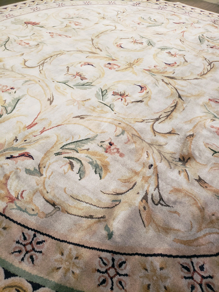 n6232 - European Savonnerie Rug (Wool) - 10' x 10' | OAKRugs by Chelsea second hand wool rugs, wool area rugs traditional, classical antique European rugs